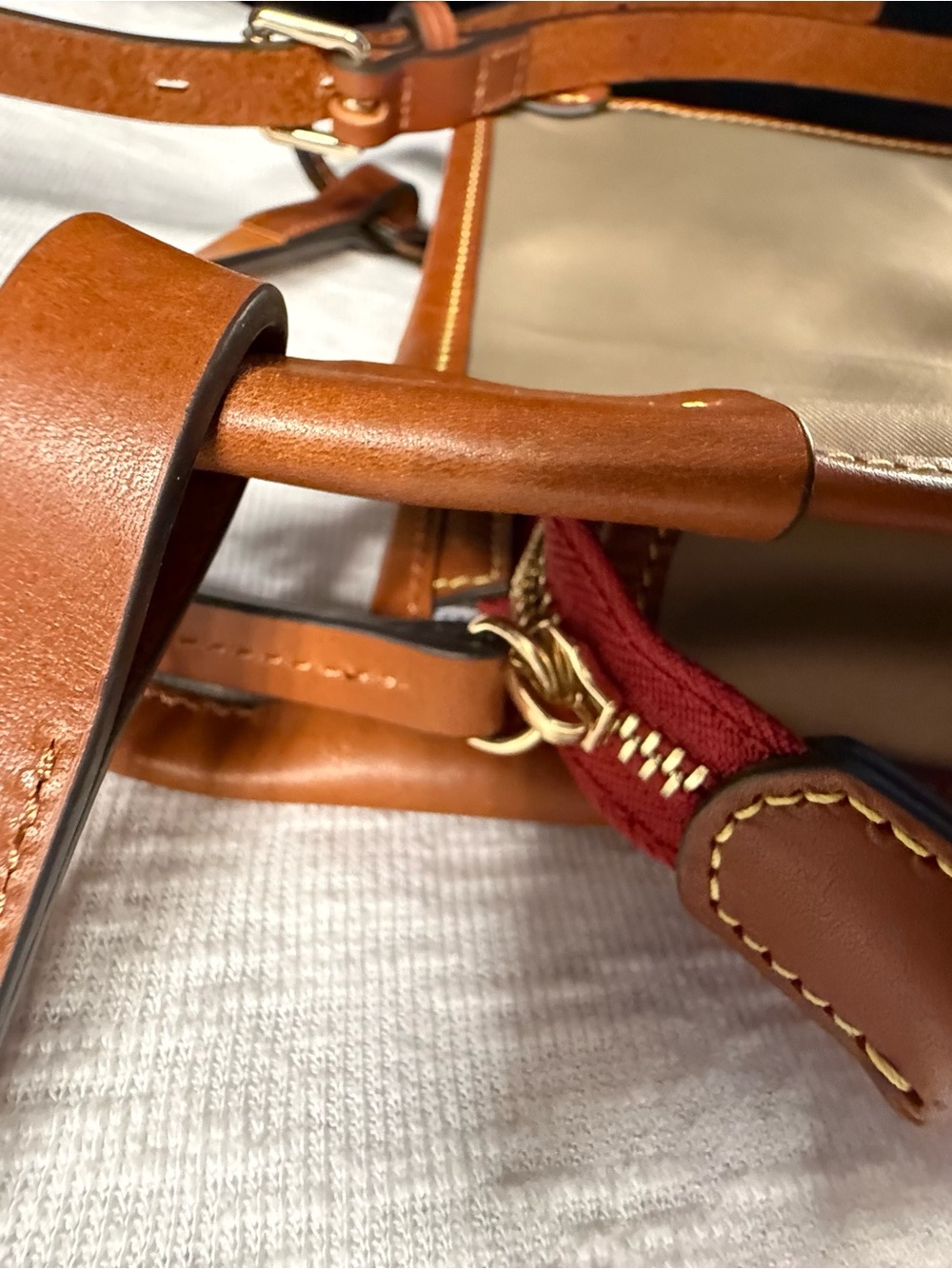 Dooney & Bourke Khaki and Tan Leather-Trim Messenger - Picture 15 of 16